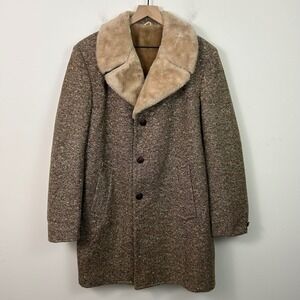 Vintage 80's Middishade Men's 42L Tweed Faux Fur Coat Brown